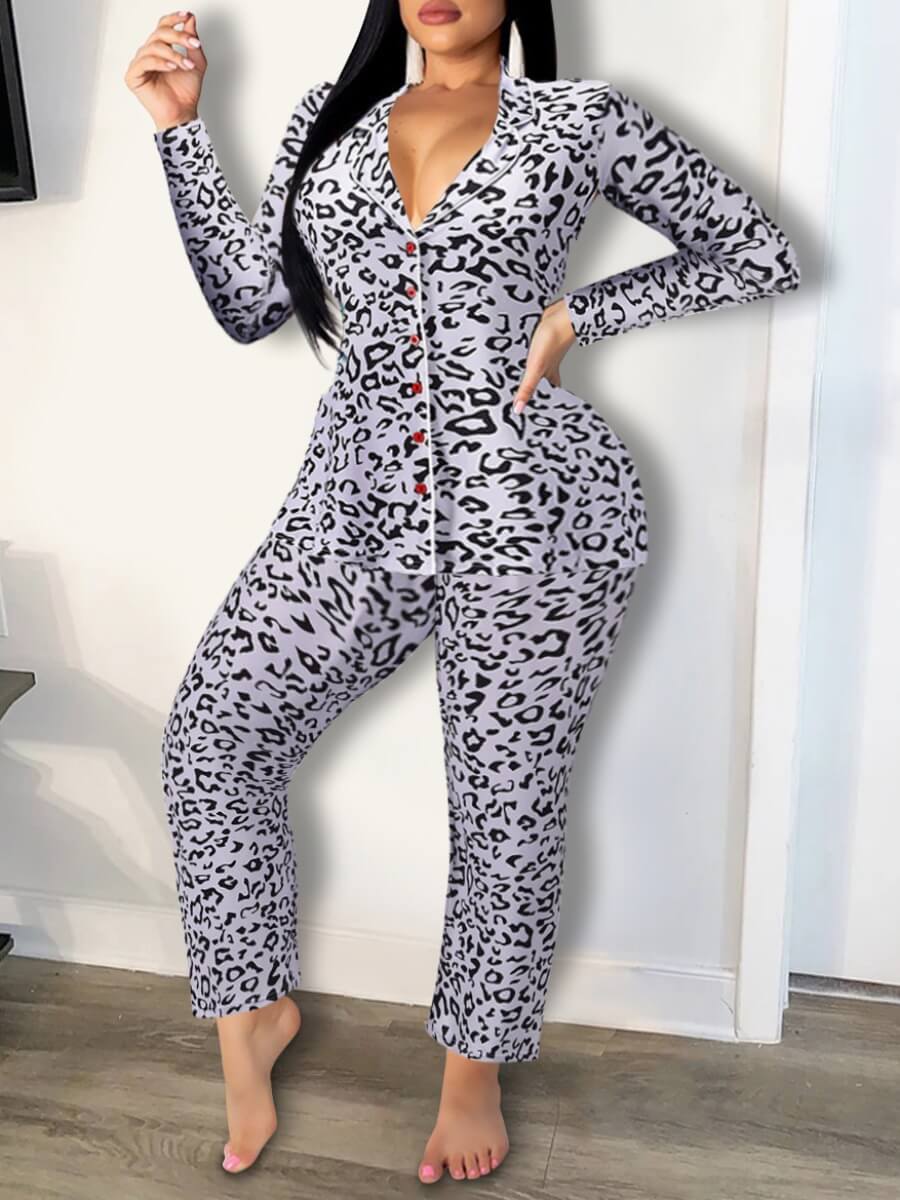 

Lovely Casual Turndown Collar Print Patchwork Black Sleepwear