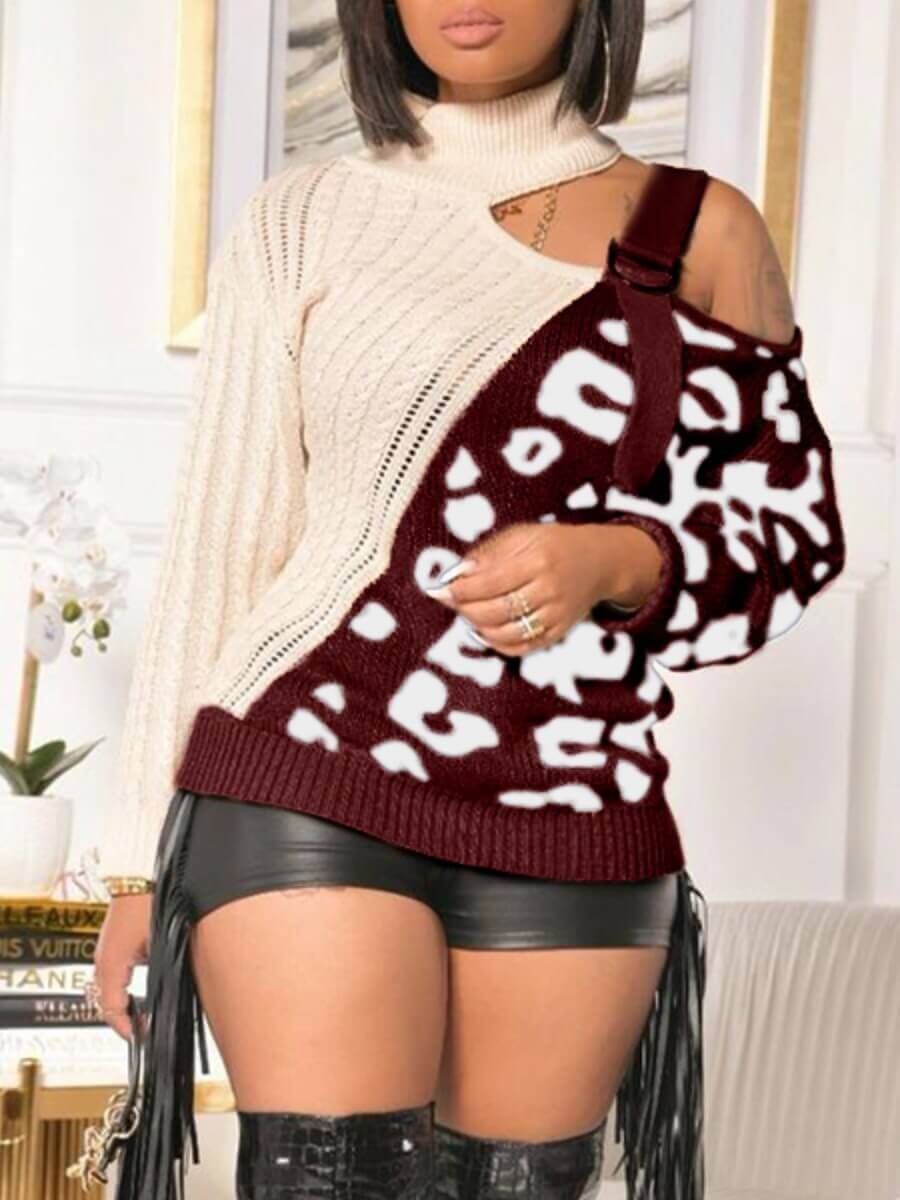 

Lovely Stylish Patchwork Hollow-out Red Sweater