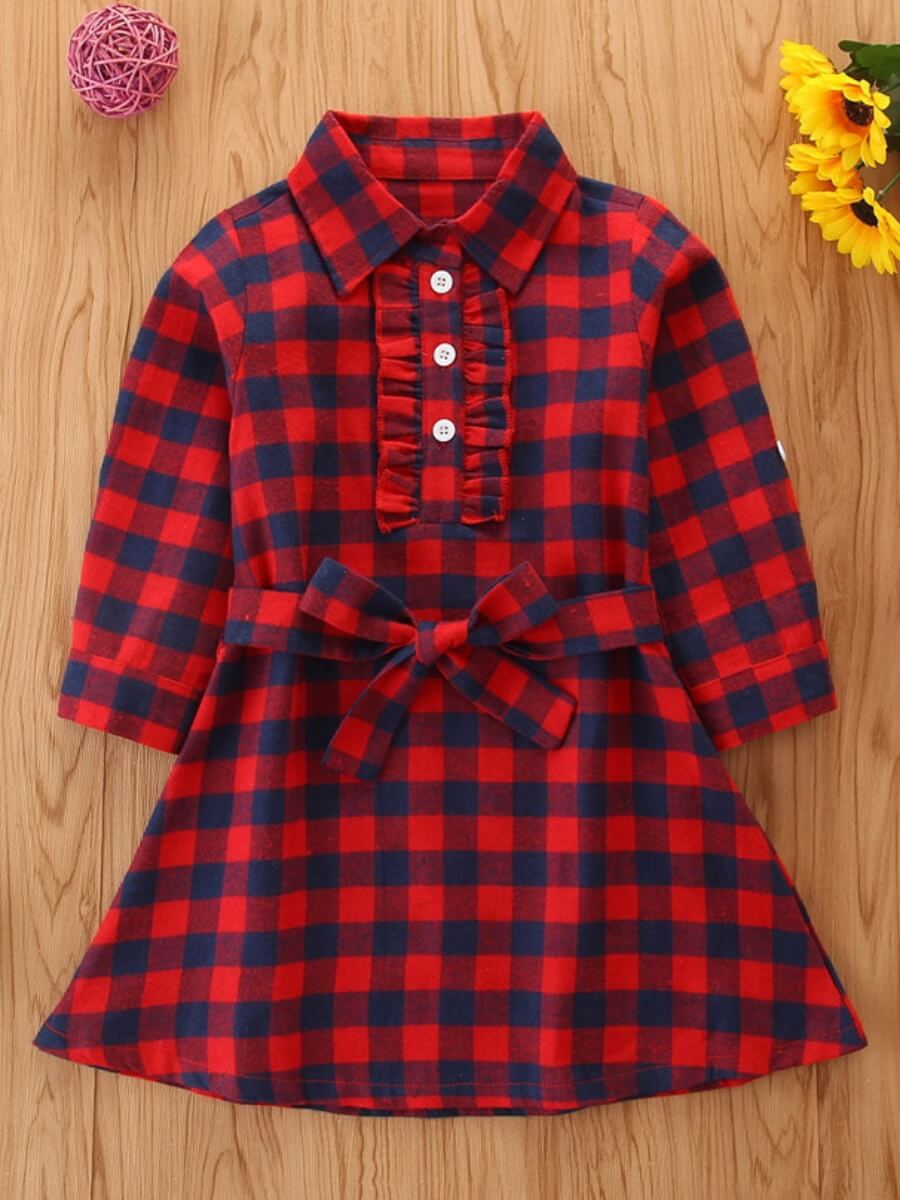 

Lovely Trendy Christmas Day Bow-tie Decoration Red And Black Girl Knee Length Dress, Red and black check