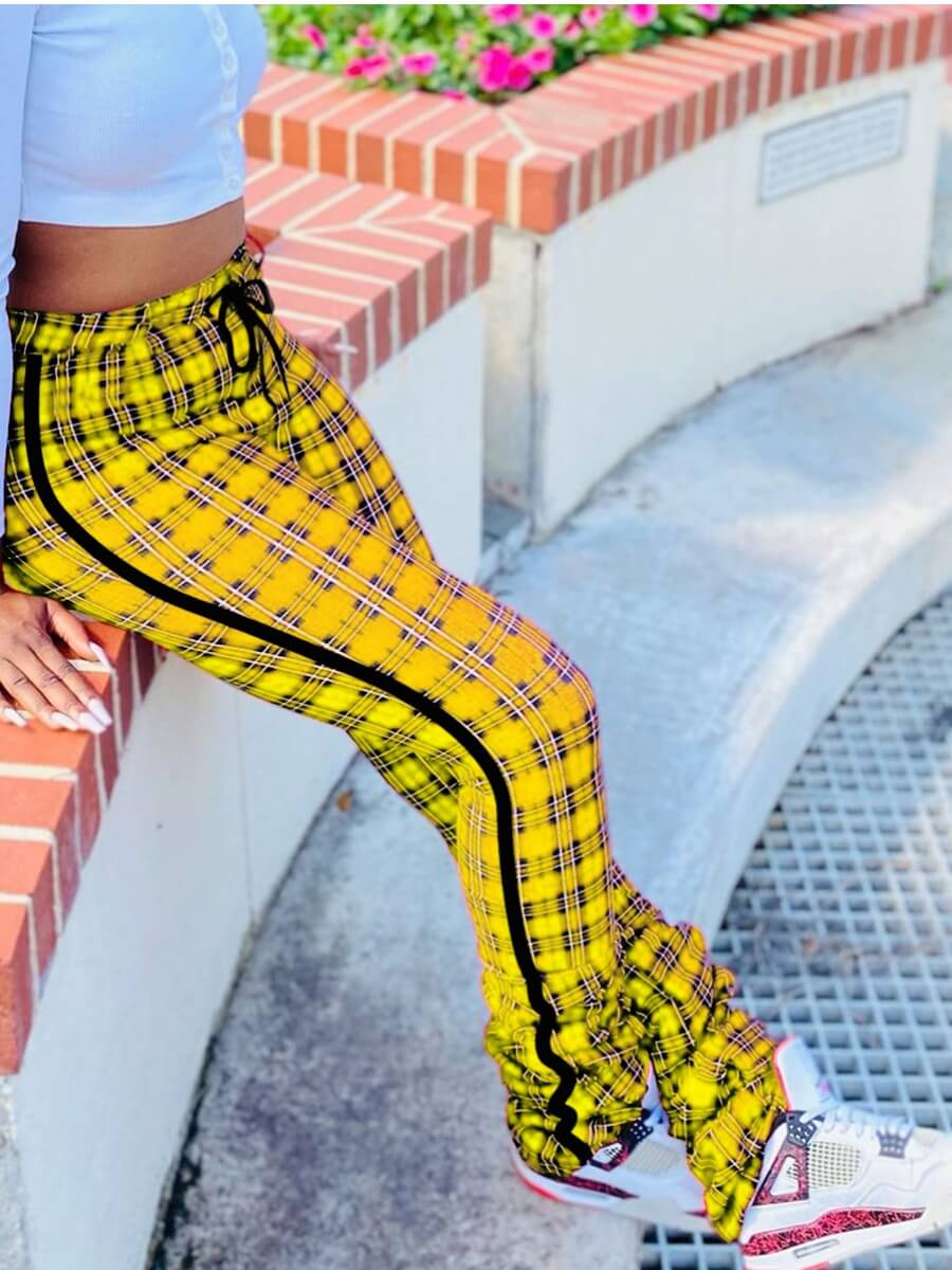 

Lovely Street Grid Print Yellow Pants