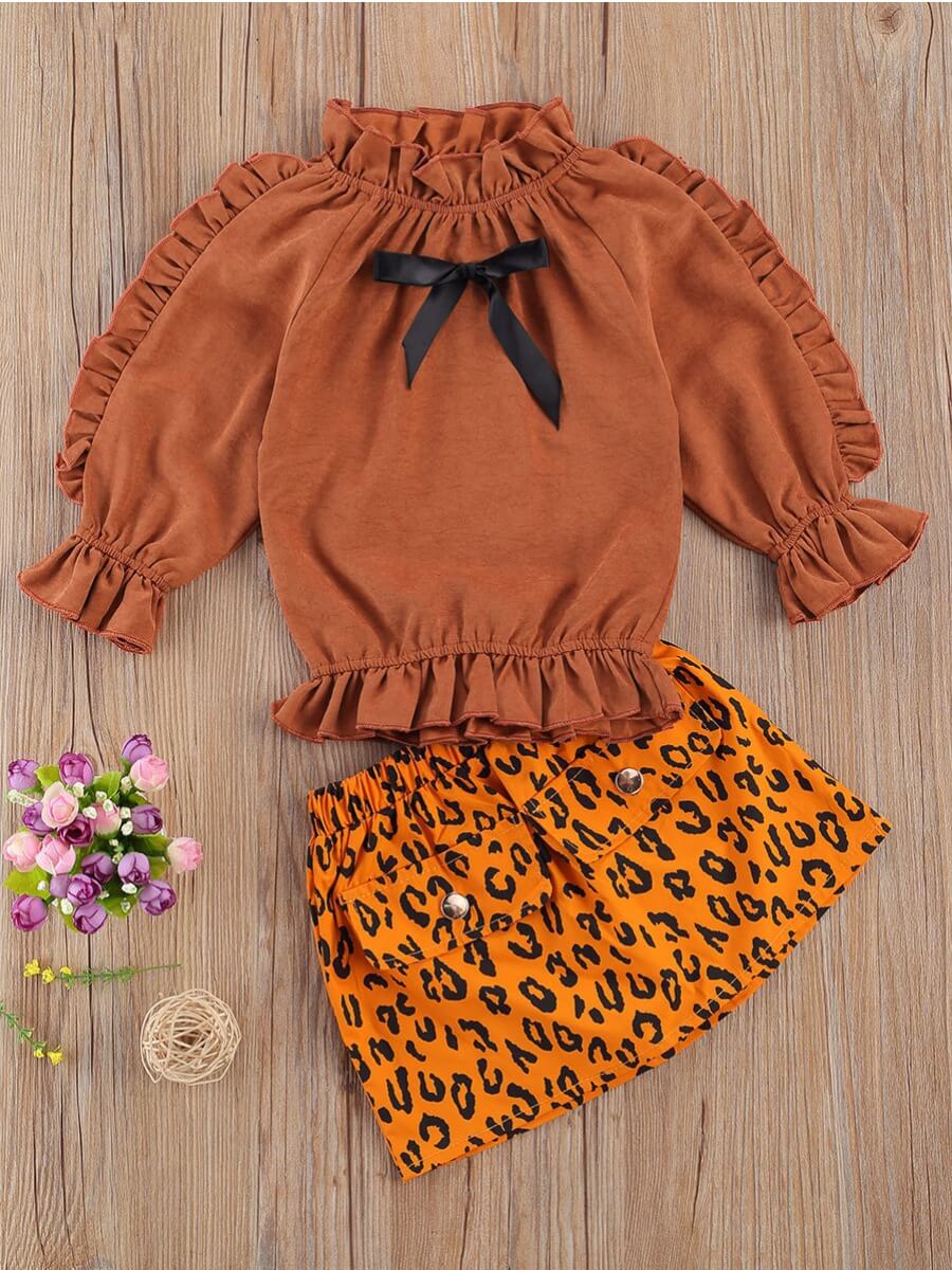 

Lovely Sweet Fold Leopard Print Girl Two Piece Skirt Set