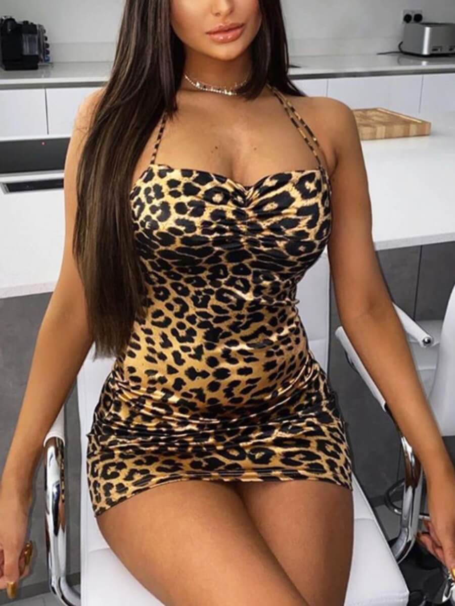 

LW BASICS Sexy Spaghetti Strap Leopard Print Sleepwear