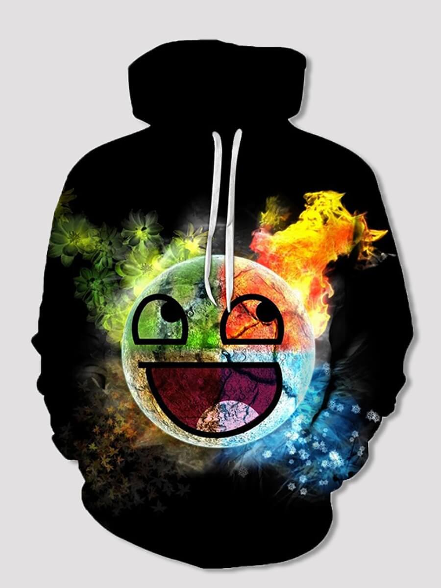 

Lovely Street Hooded Collar Graffiti Element Print Black Boy Hoodie