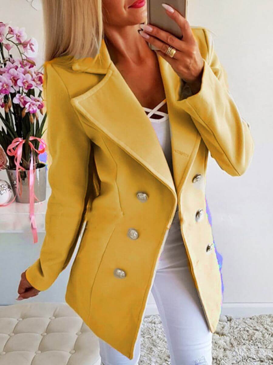 

Lovely Formal Turndown Collar Button Design Yellow Plus Size Blazer