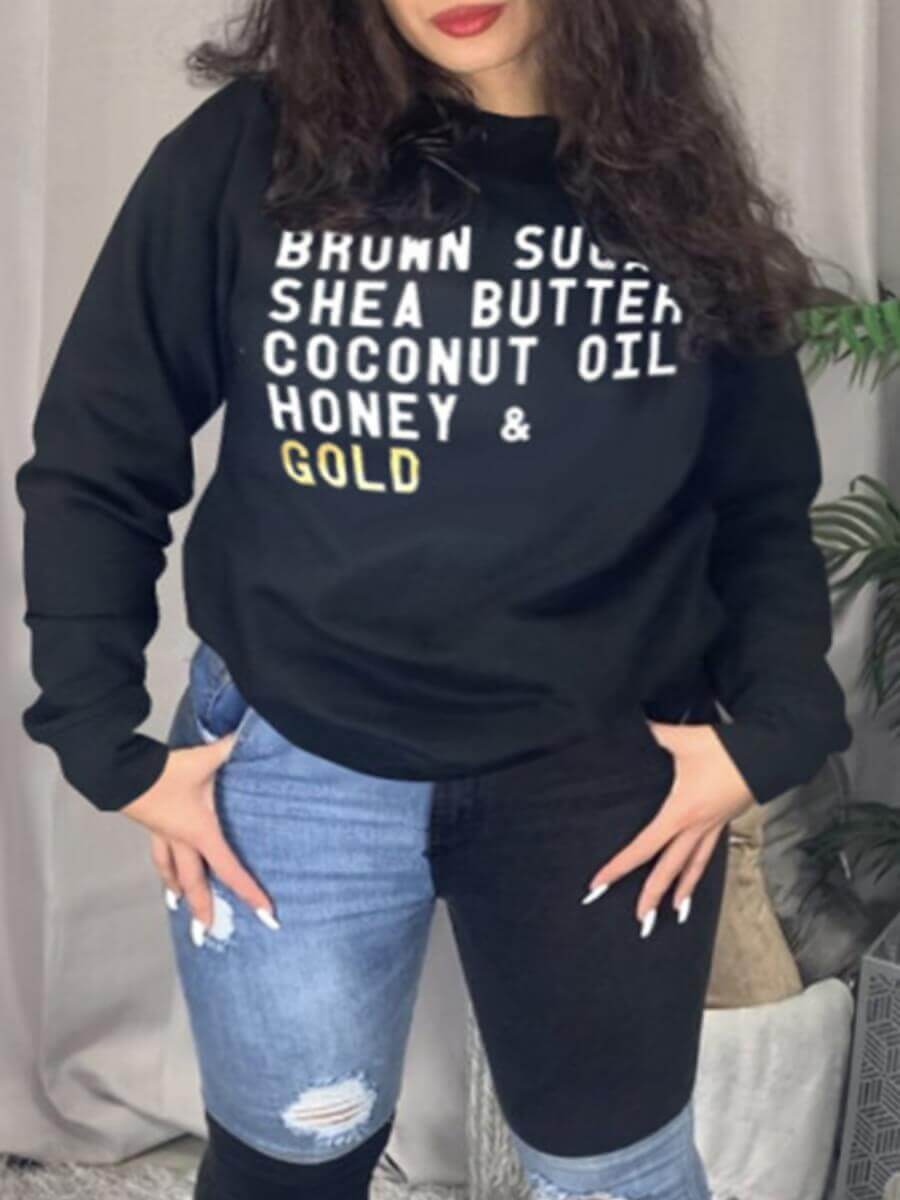 

Lovely Street O Neck Letter Print Black Hoodie