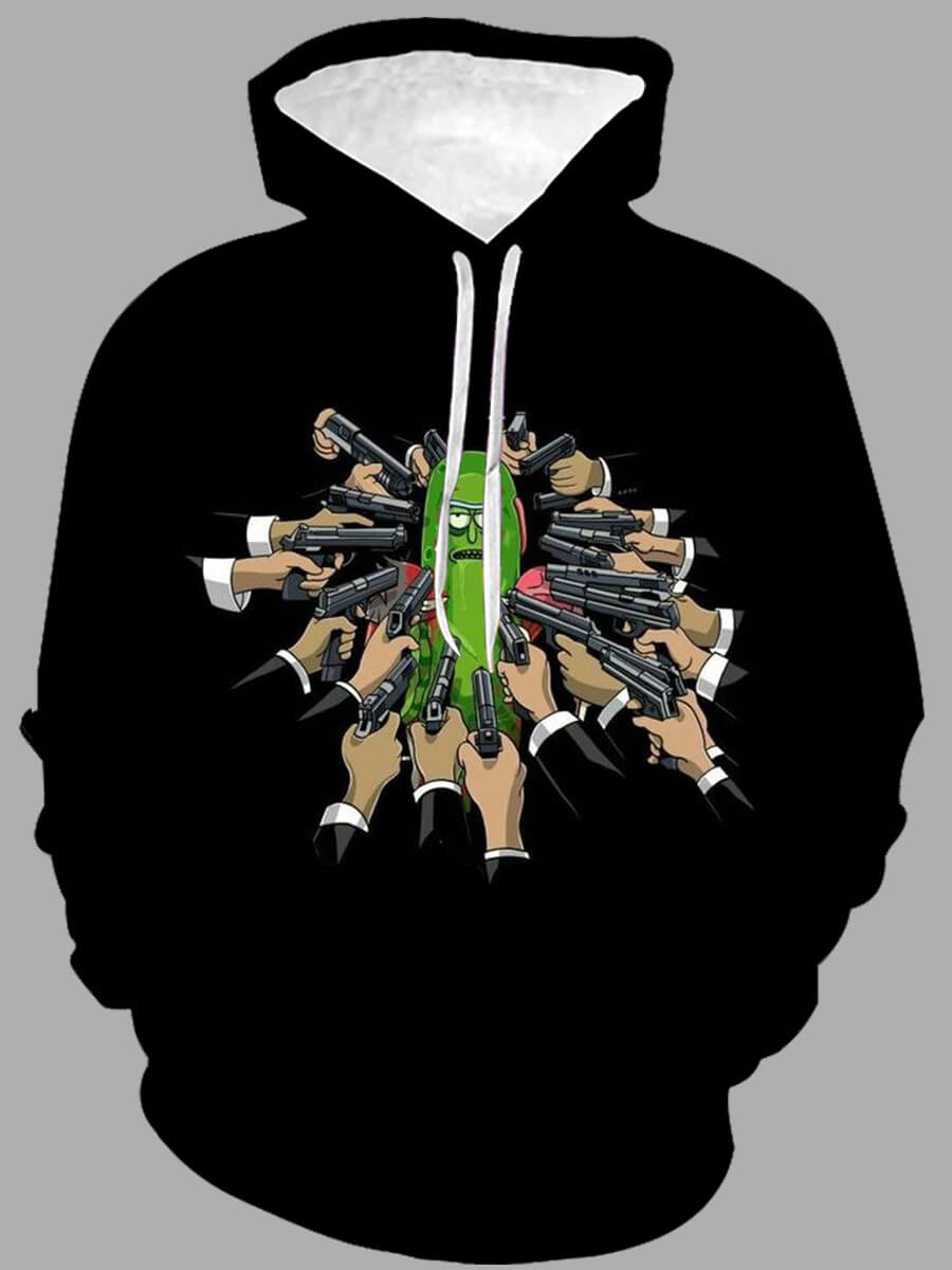 

Lovely Street Cartoon Print Patchwork Black Men Hoodie