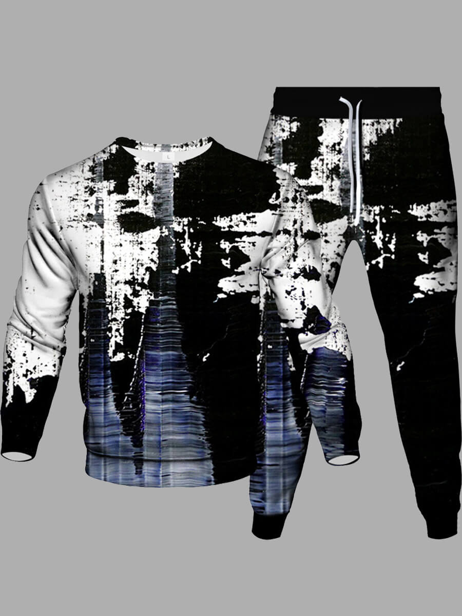 

Lovely Casual Drawstring Print Patchwork Black Men Two Piece Pants Set
