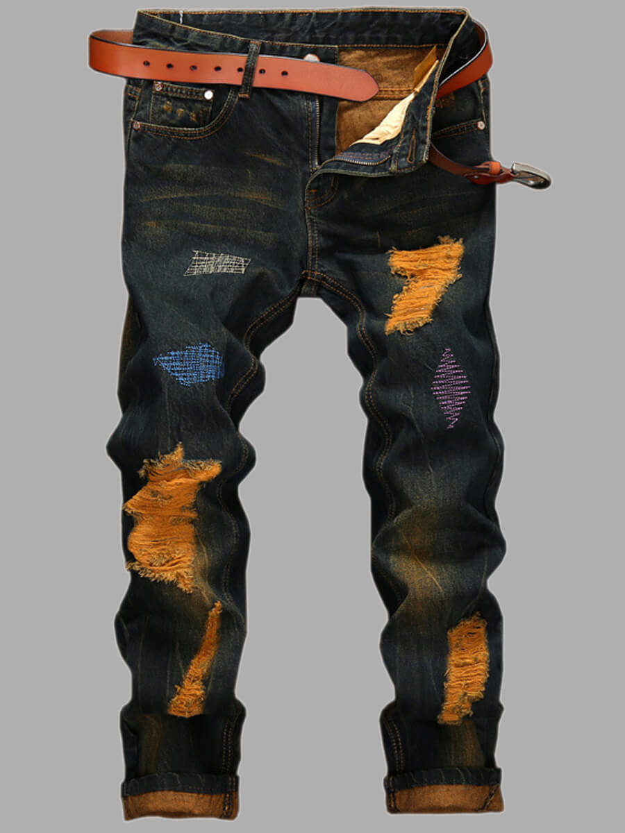 

LW Men Street Denim Nostalgic Ripped Jeans (No Stretch), Blue