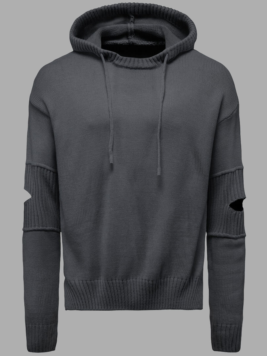 

Lovely Casual Hooded Collar Ripped Dark Grey Men Sweater