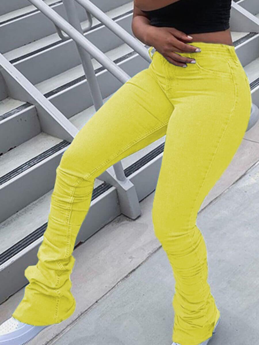 

Lovely Casual Fold Design Skinny Yellow Jeans