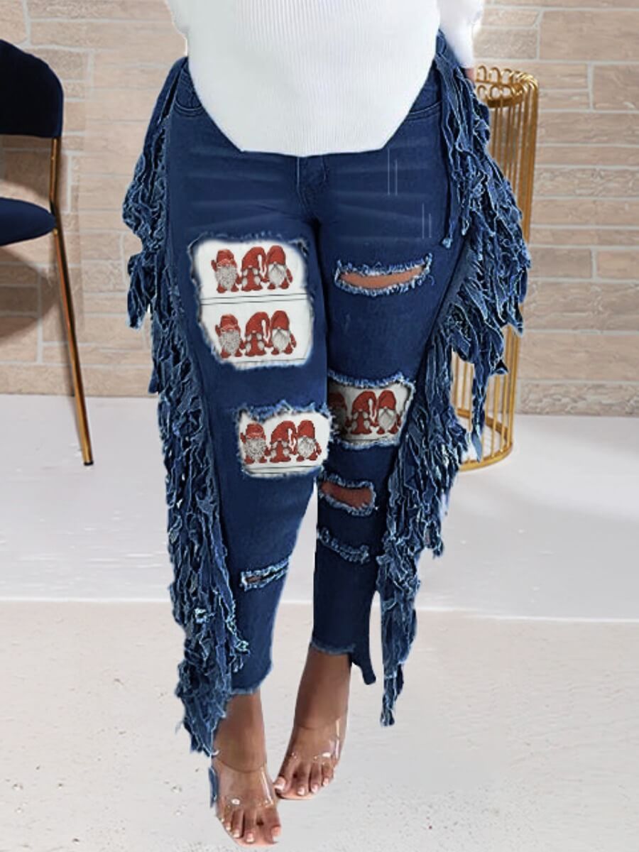

Lovely Street Tassel Design Patchwork Deep Blue Jeans