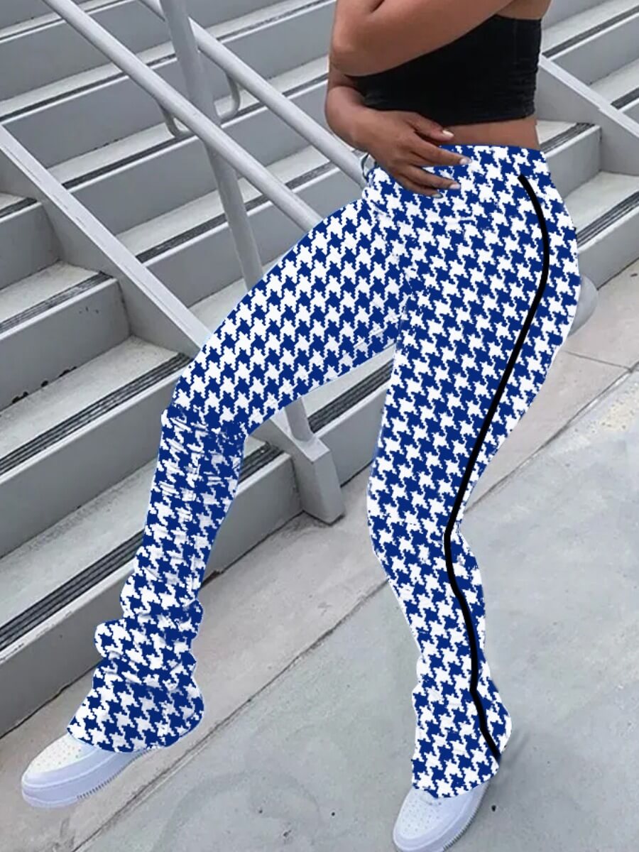 

Lovely Casual Geometric Print Patchwork Blue Pants