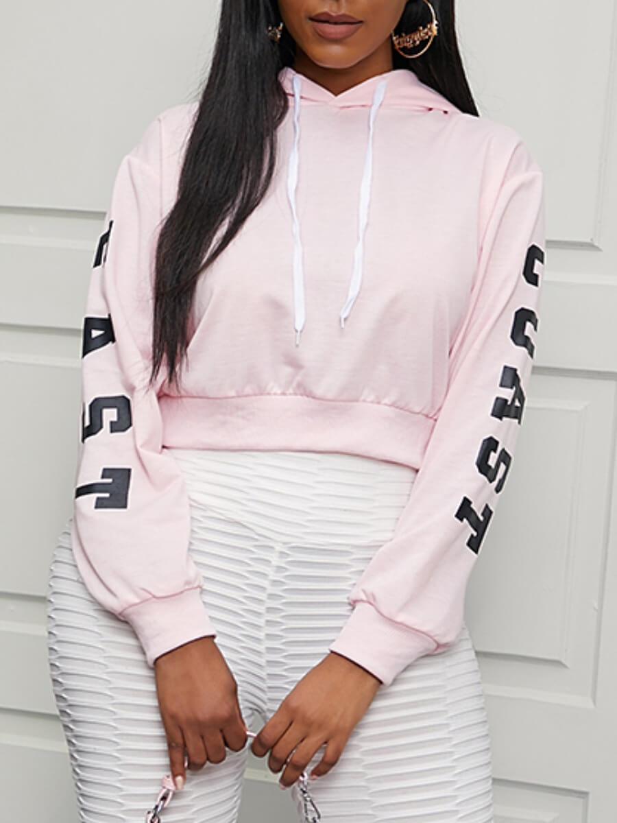 

Lovely Casual Hooded Collar Letter Print Pink Hoodie