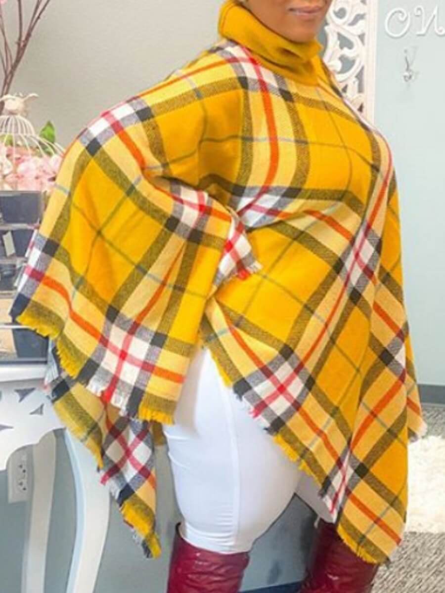 

Lovely Casual Plaid Print Patchwork Asymmetrical Yellow Blouse