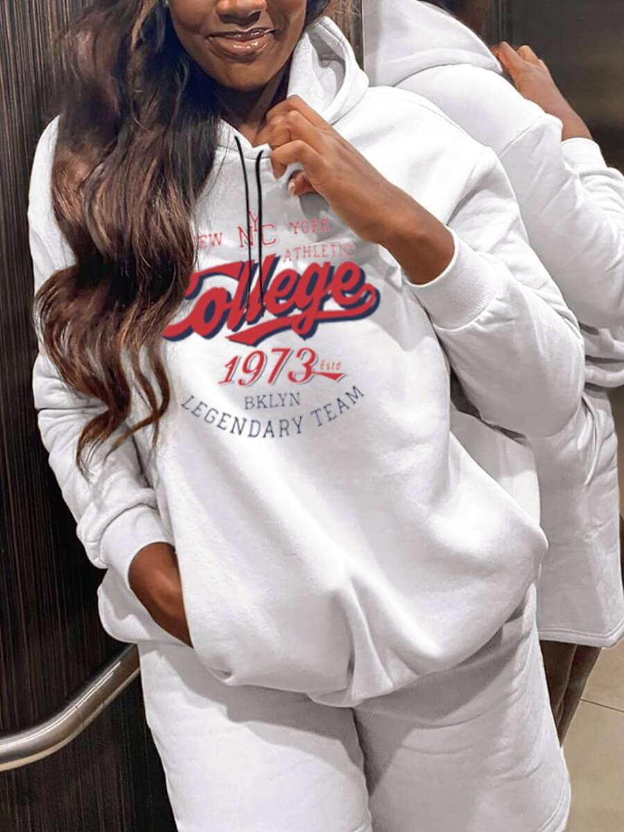 

Lovely Casual Letter Print Kangaroo Pocket White Hoodie