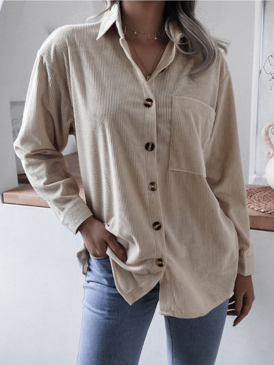 

Lovely Casual Turndown Collar Pocket Design Apricot Blouse