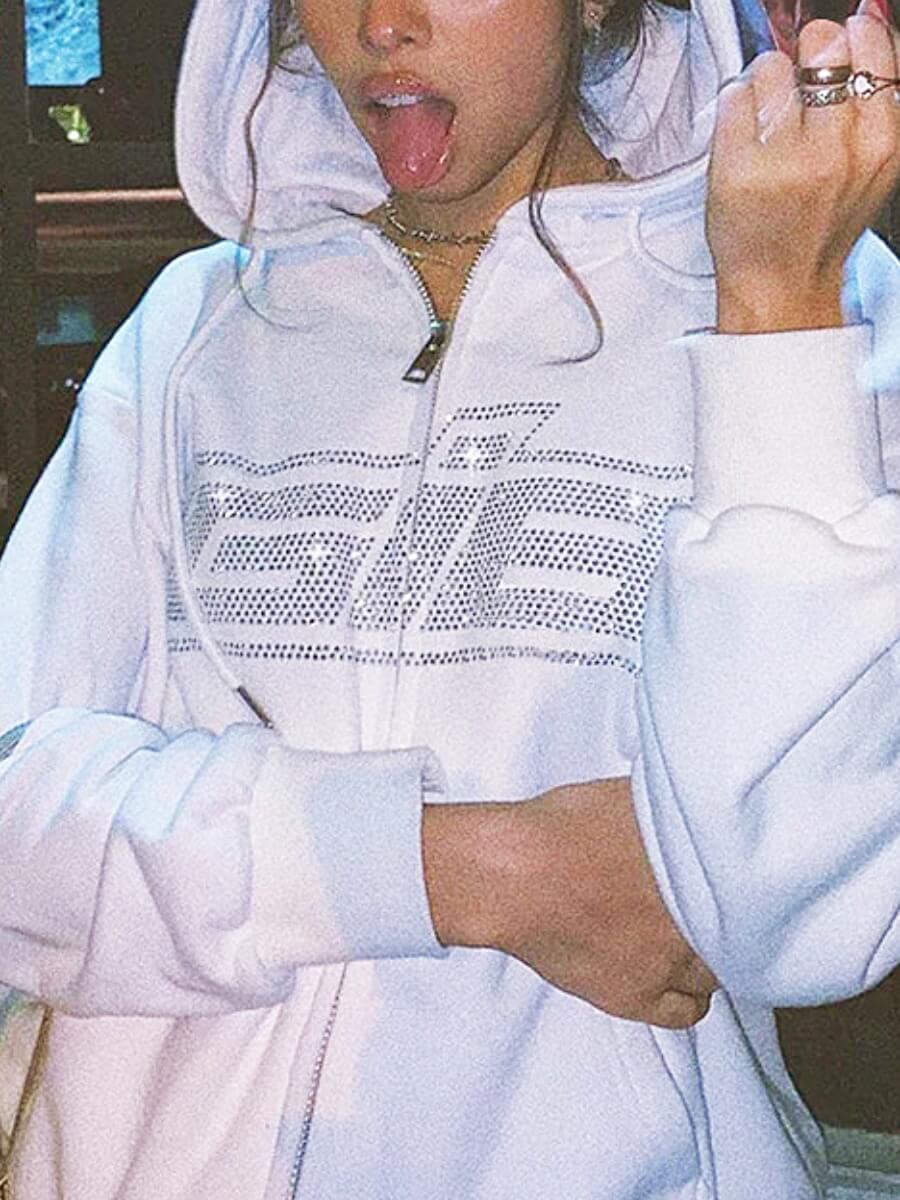

Lovely Casual Letter Print Kangaroo Pocket White Hoodie