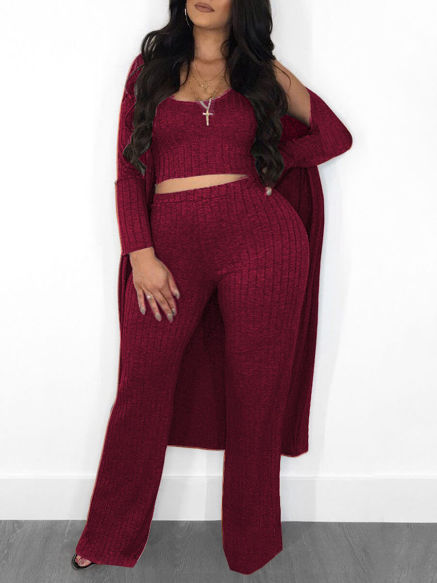 

Lovely Casual U Neck Basic Skinny Wine Red Plus Size Two-piece Pants Set