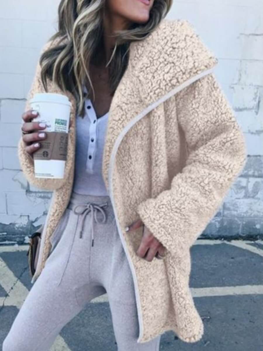 

Lovely Casual Zipper Design Loose Apricot Faux Fur