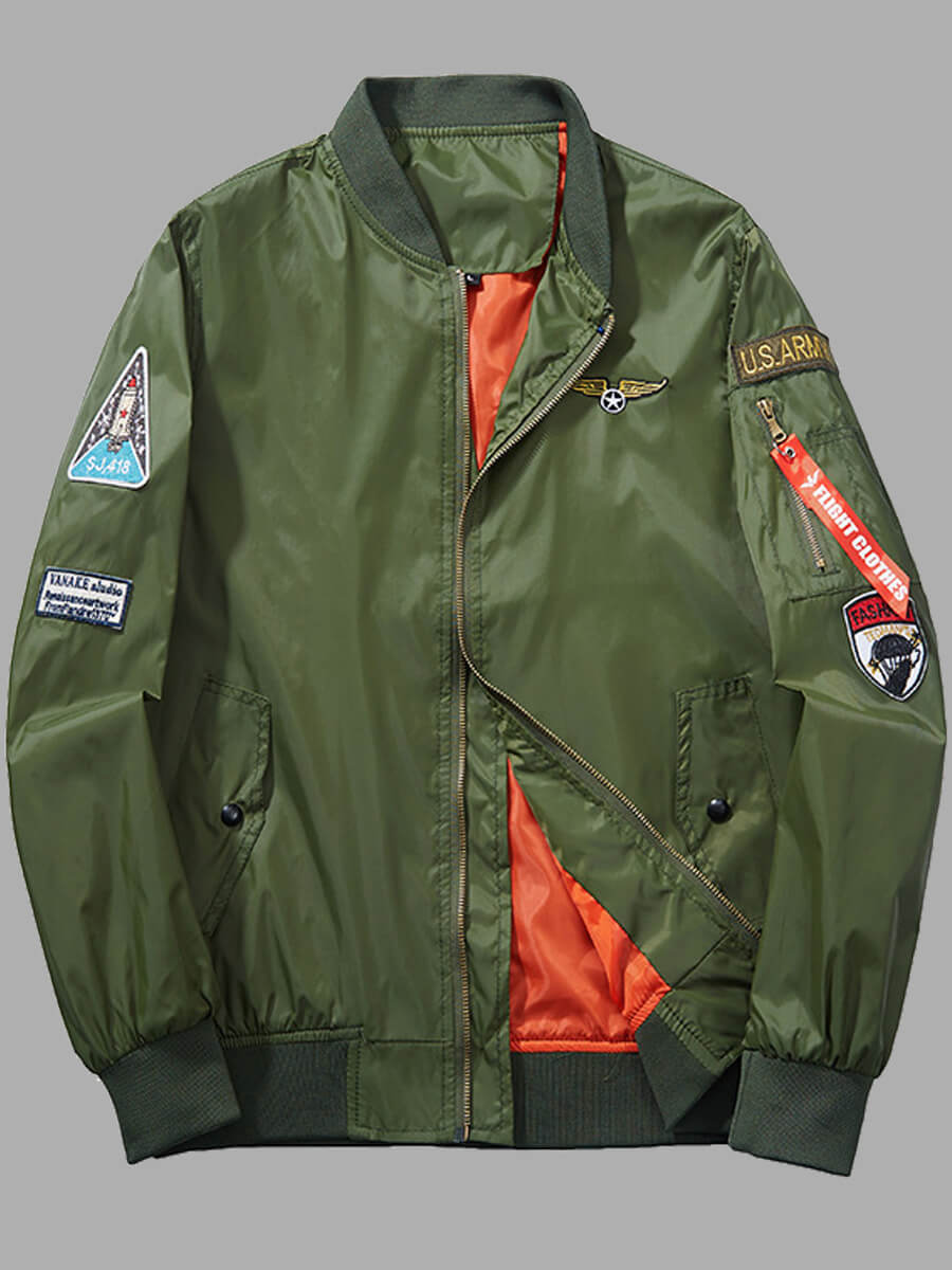 

Lovely Casual Letter Print Zipper Design Green Men Jacket