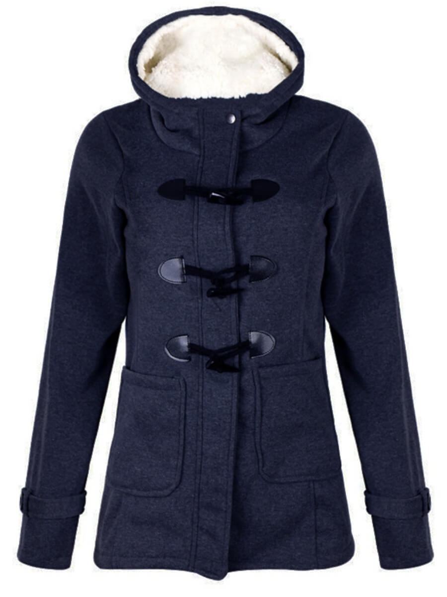 

Lovely Casual Hooded Collar Button Design Dark Blue Coat