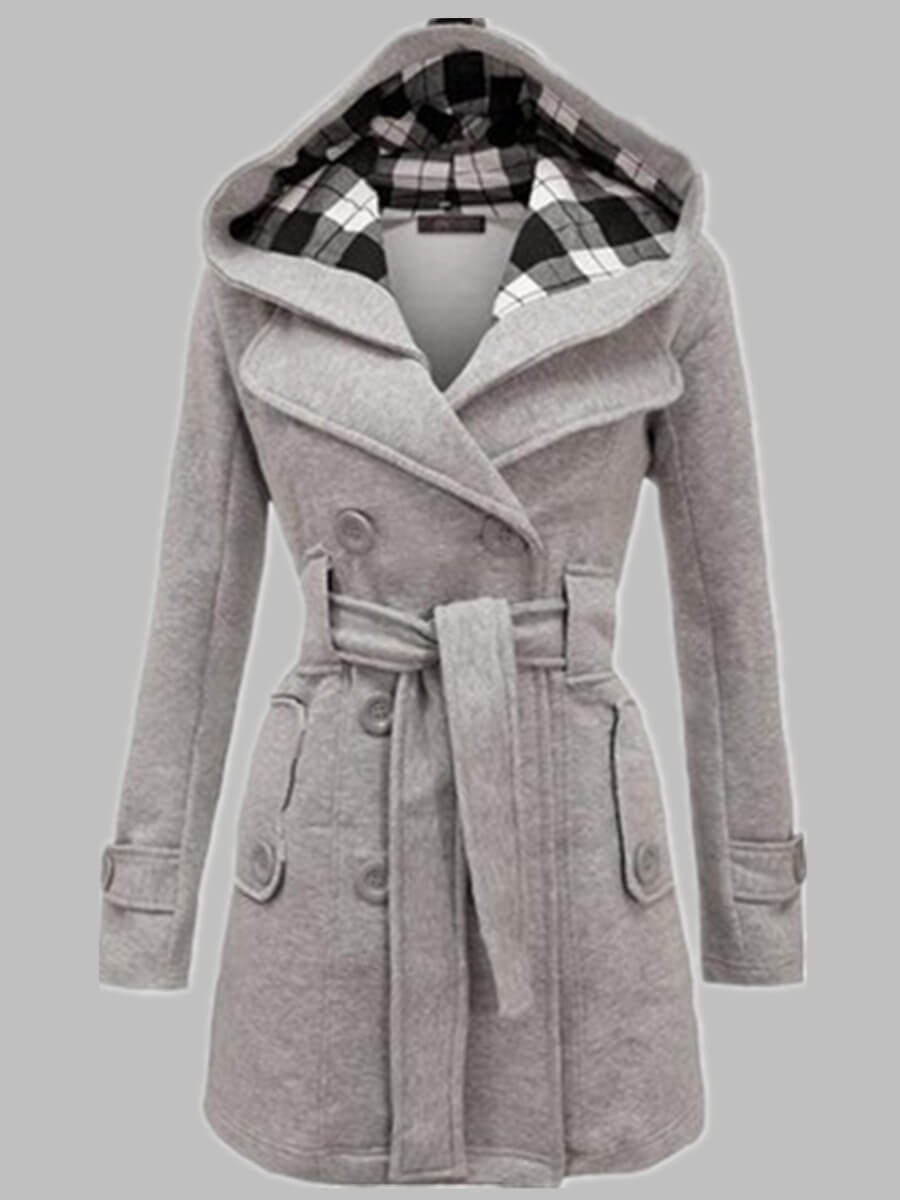 

Lovely Casual Hooded Collar Knot Design Light Grey Trench Coat