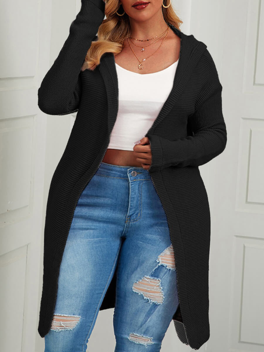 

Lovely Casual Hooded Collar Long Long Black Plus Size Coat