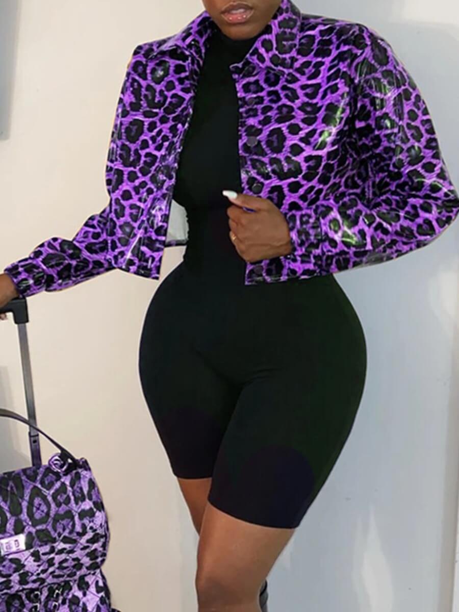 

Lovely Casual Leopard Print Patchwork Purple Leather