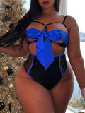 LW SXY Plus Size Trendy Lace Patchwork Blue Bra Sets