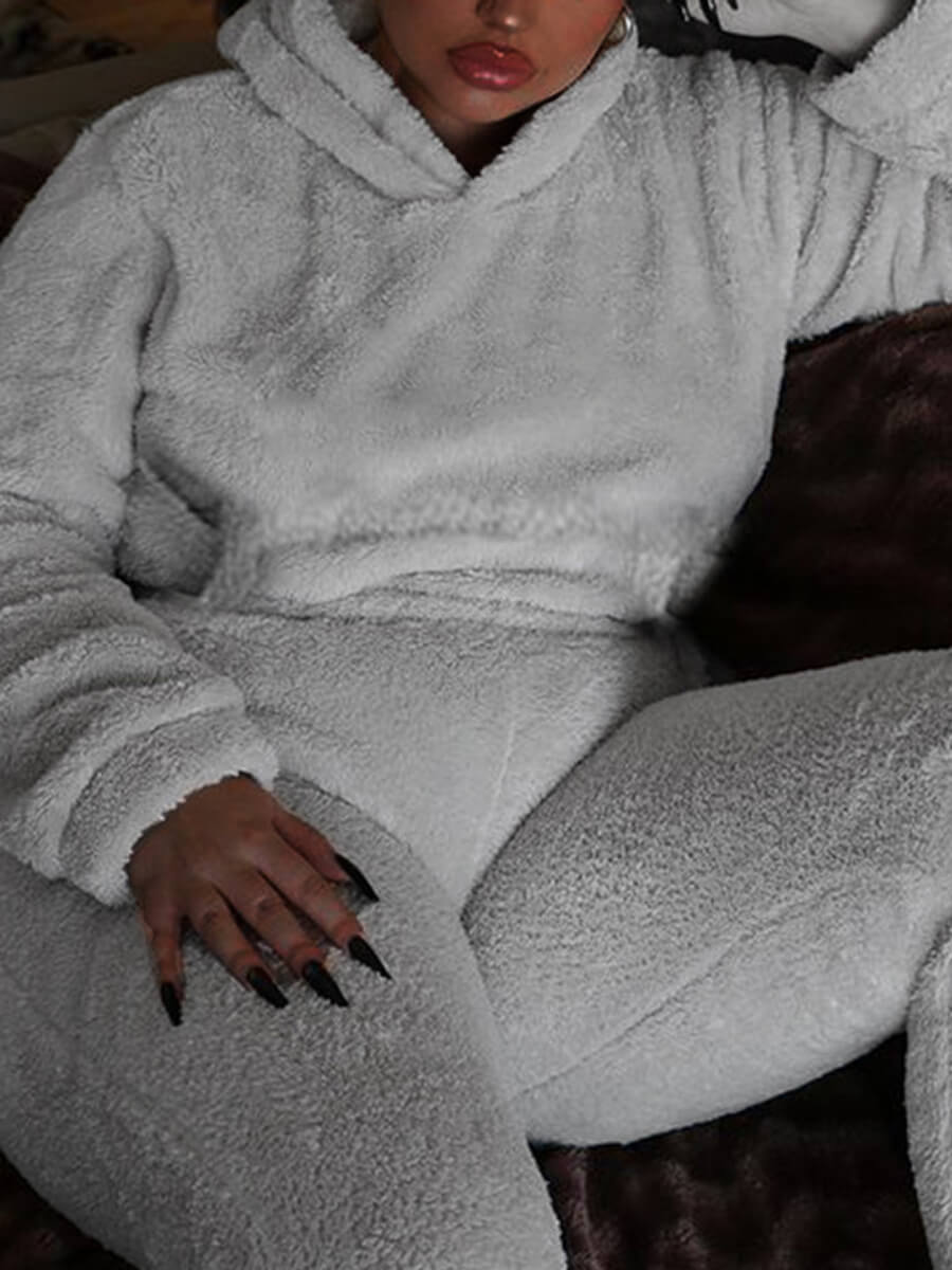 

Lovely Casual Hooded Collar Long Sleeve Light Grey Plus Size Two-piece Pants Set