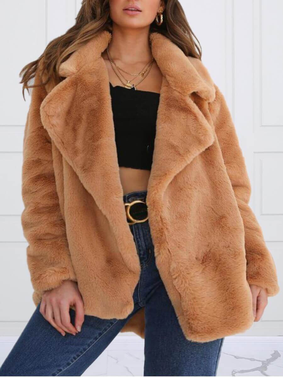 

Lovely Casual Turndown Collar Khaki Plus Size Faux Fur