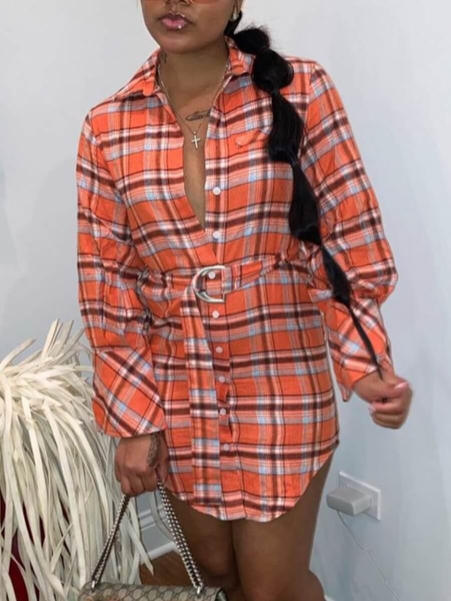 

Lovely Casual Plaid Print Orange Mini Dress