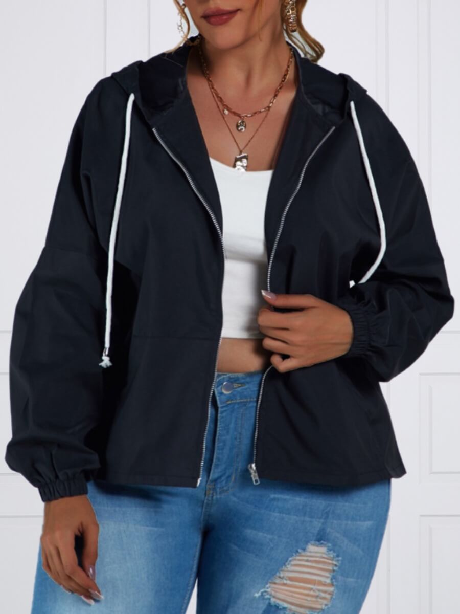 

Lovely Casual Hooded Collar Zipper Design Black Plus Size Jacket