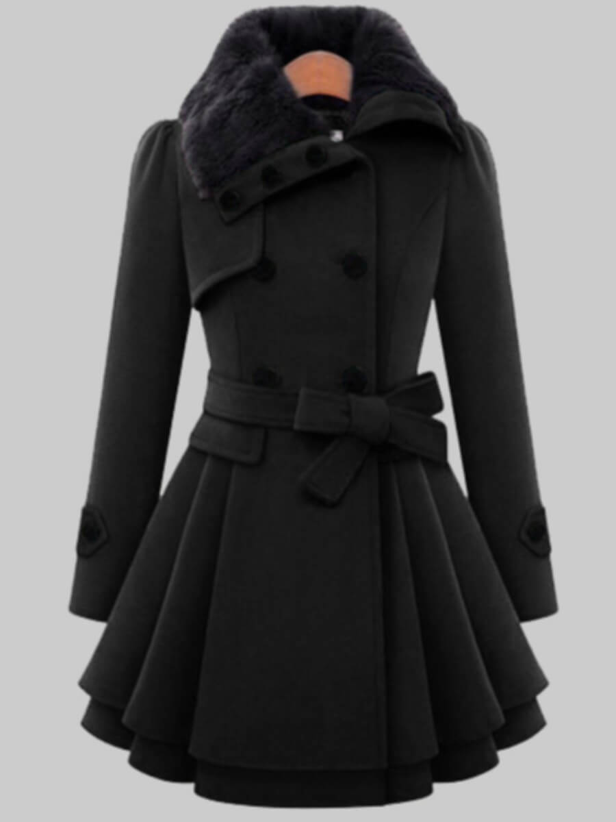 

Lovely Trendy Button Fold Design Black Woolen Coat