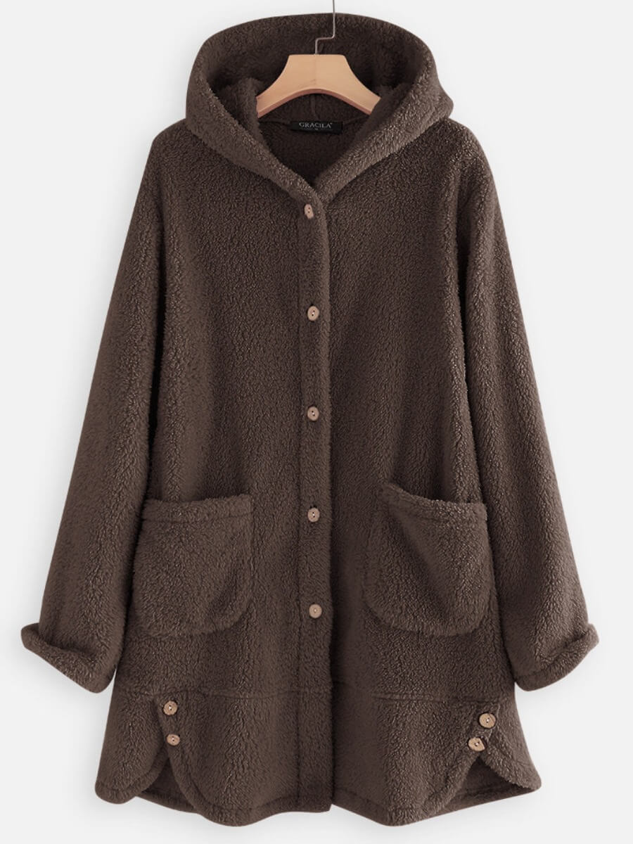 

Lovely Casual Hooded Collar Pocket Design Coffee Faux Fur