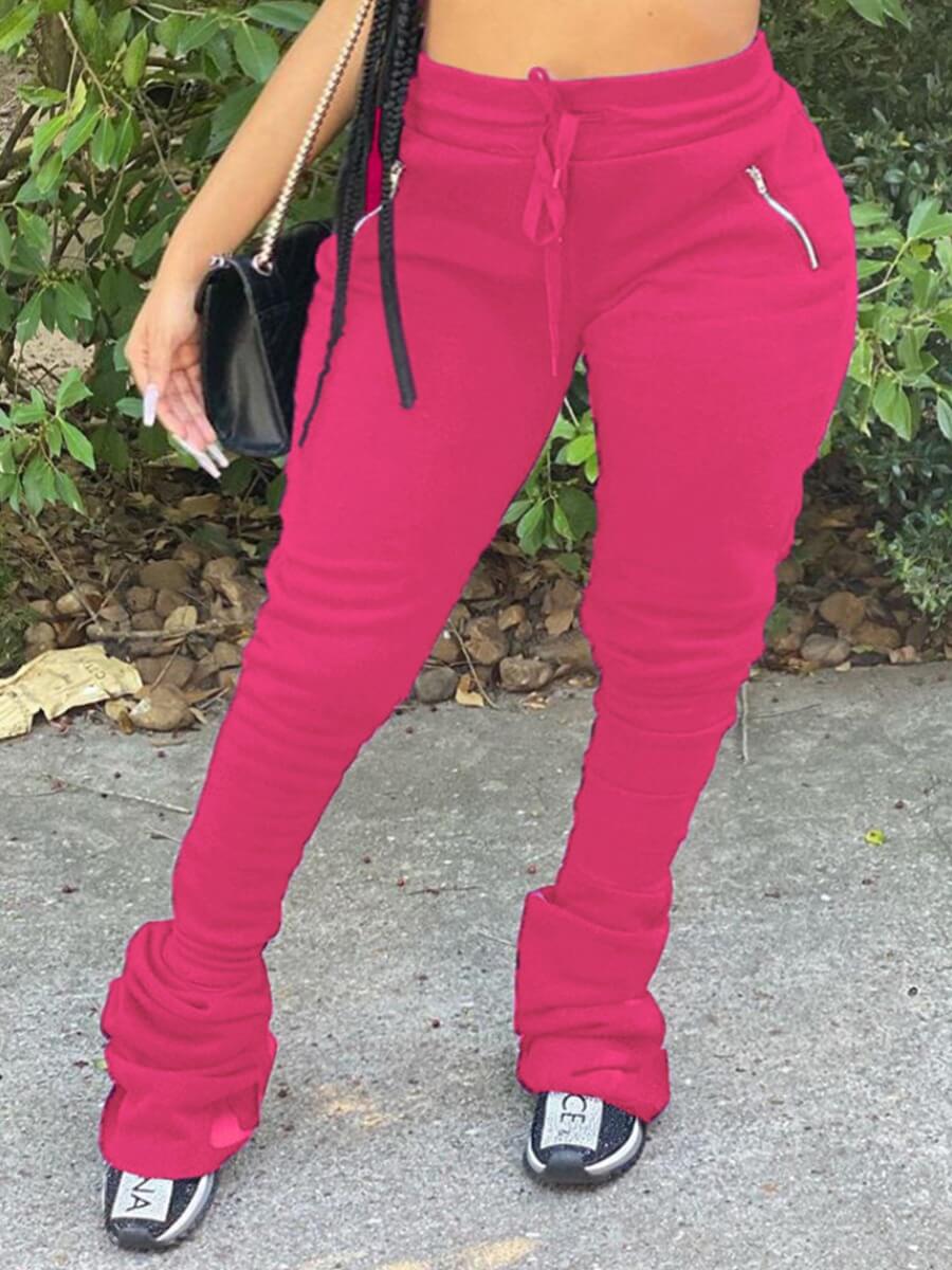 

Lovely Street Drawstring Fold Design Pink Plus Size Pants