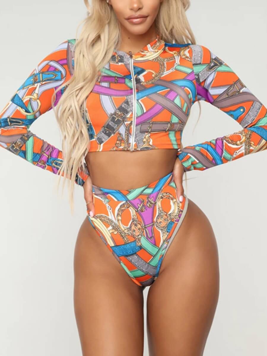 

Lovely Casual Print Patchwork Croci Two-piece Swimsuit