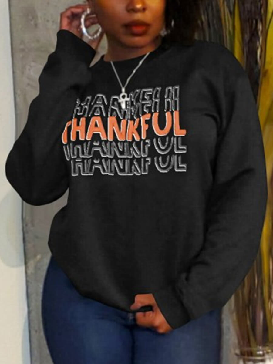 

Lovely Casual O Neck Letter Print Black Hoodie