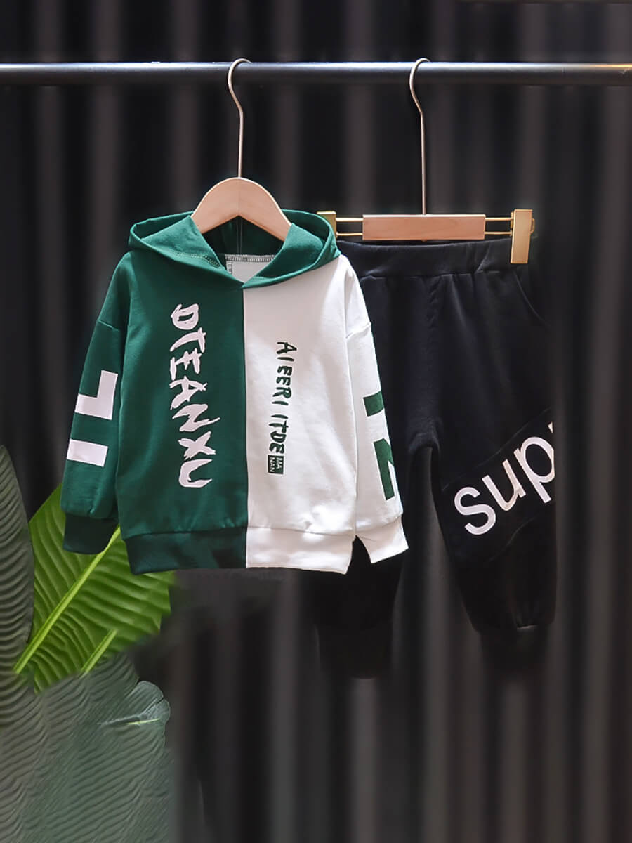 

Lovely Trendy Letter Print Patchwork Green Boy Two Piece Pants Set
