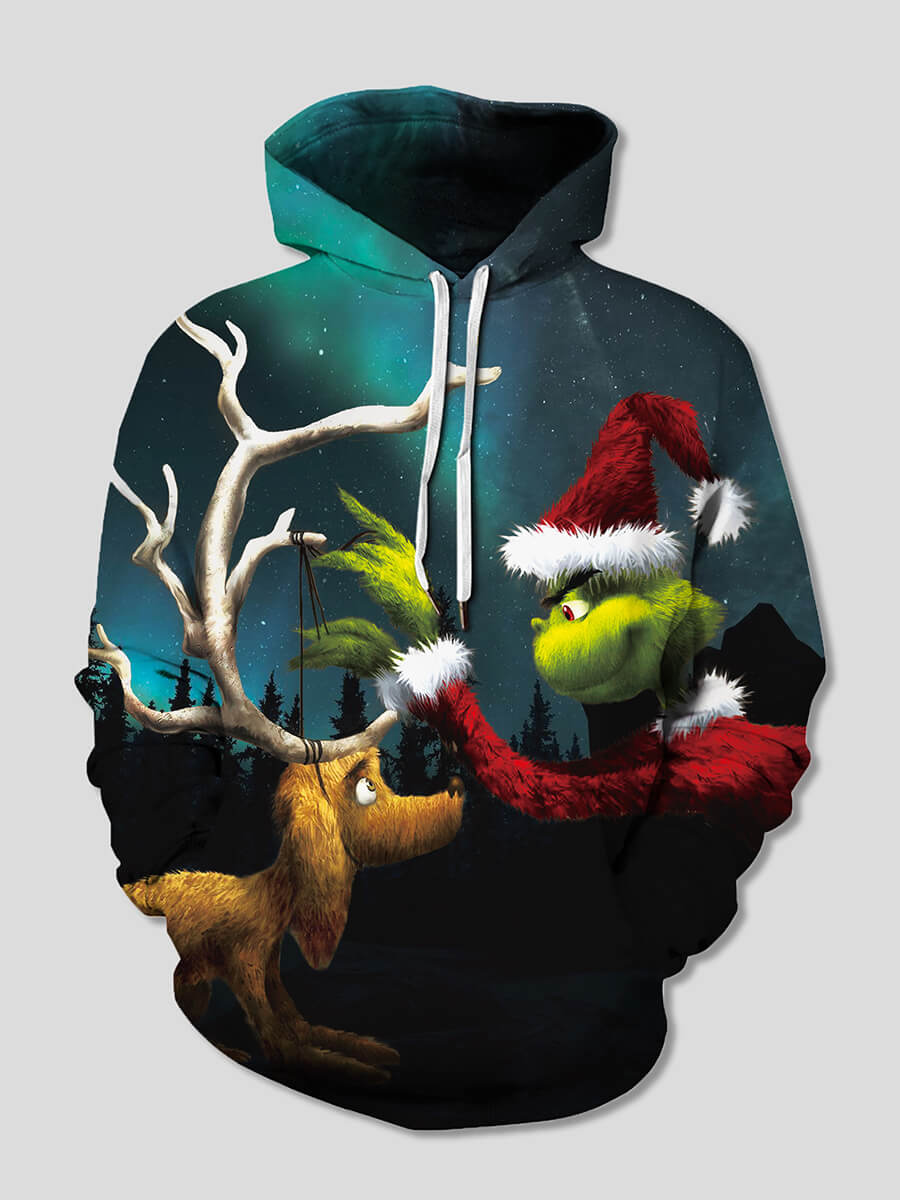 

Lovely Trendy Christmas Day Cartoon Print Patchwork Black Boy Hoodie