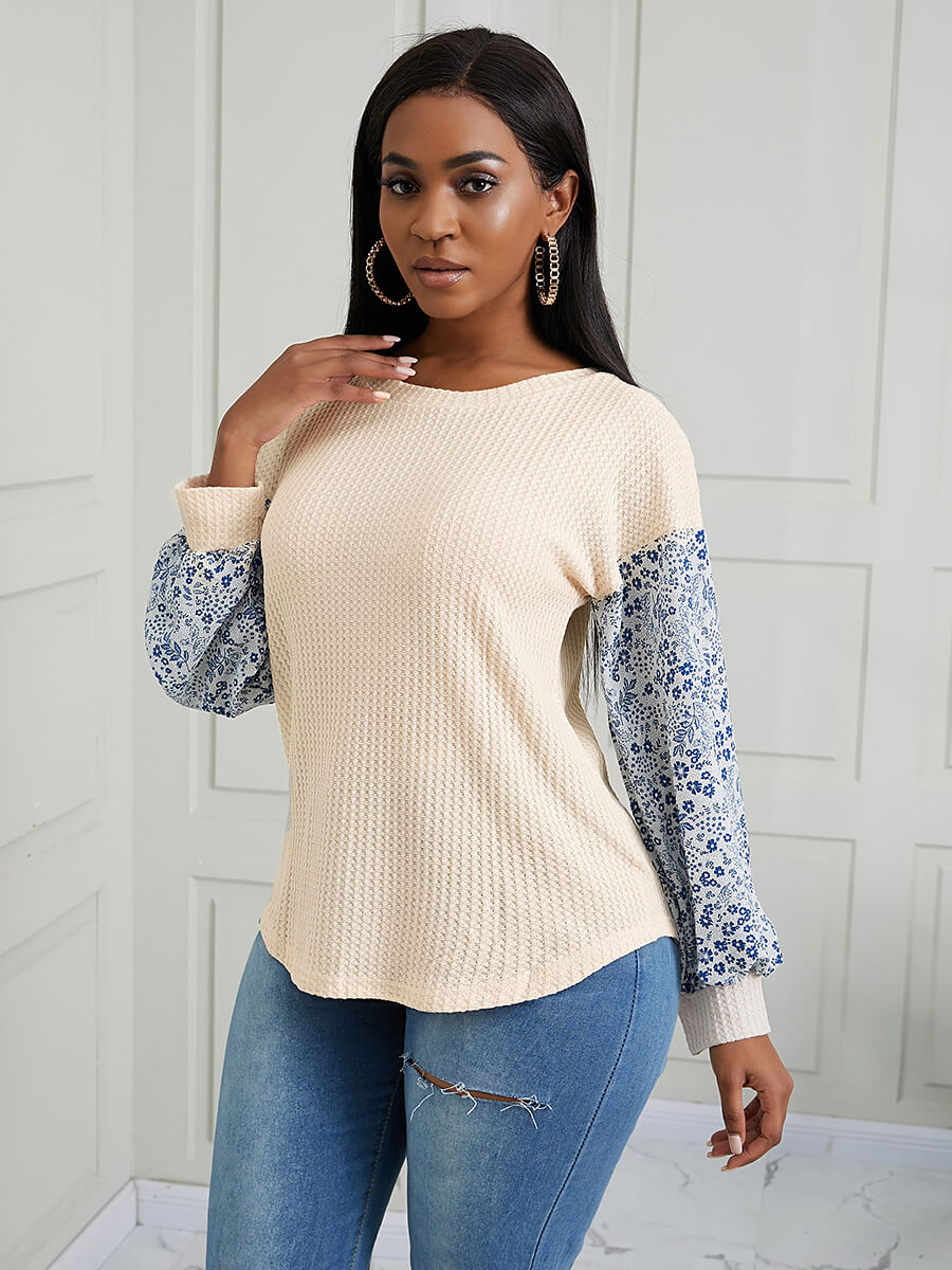 

Lovely Chic Floral Print Patchwork Ke-Bai Mi Sweater