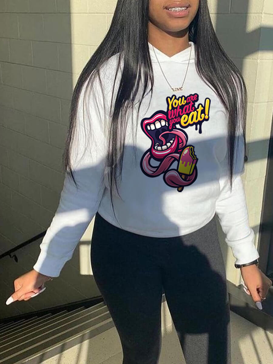 

Lovely Casual Letter Print Patchwork White Hoodie