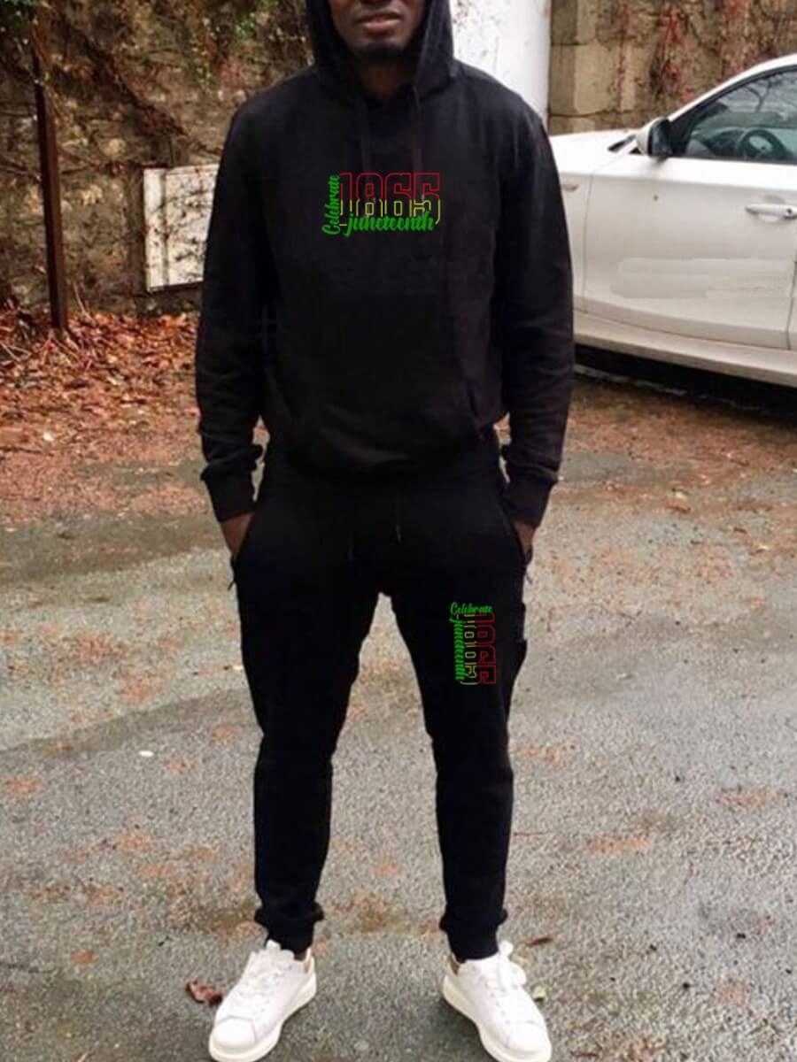 

Lovely Casual Hooded Collar Letter Print Black Men Two Piece Pants Set