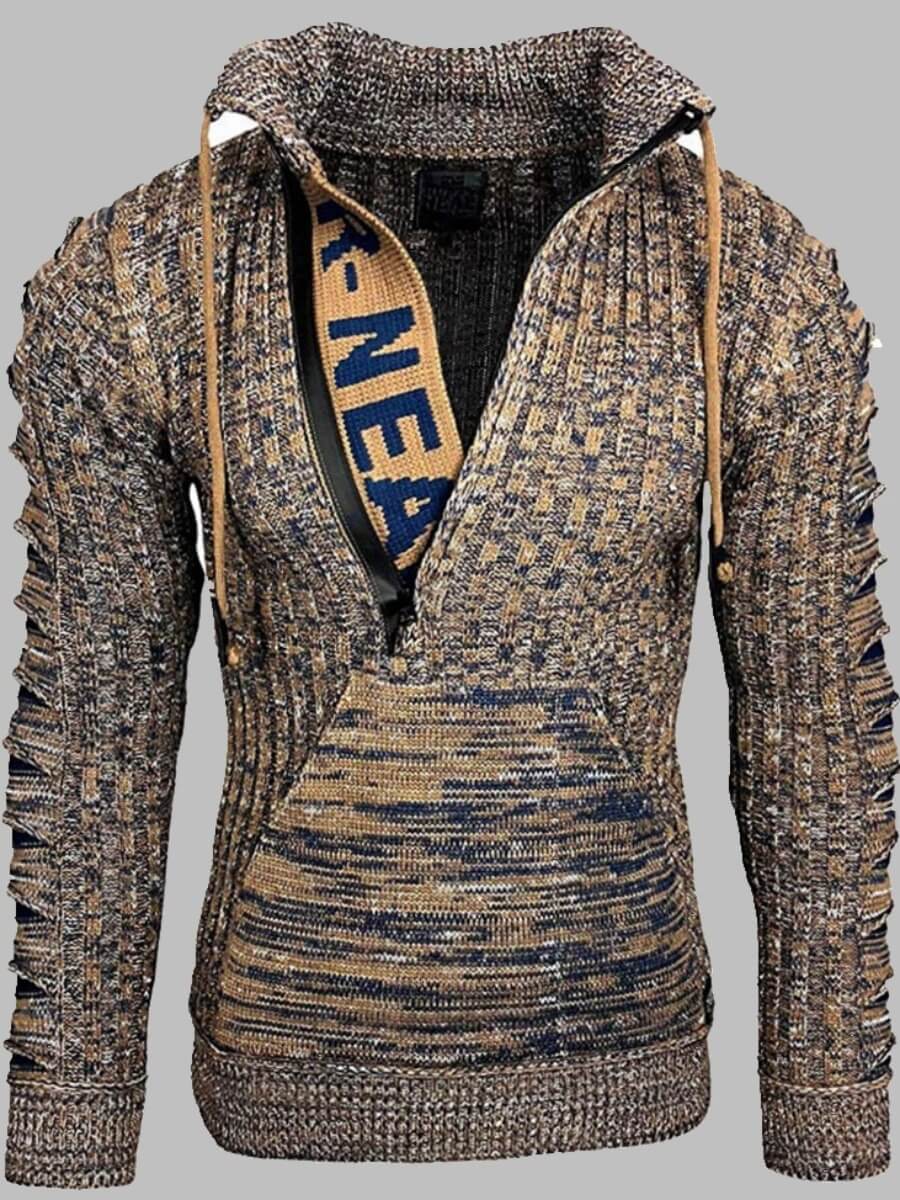 

LW Men Letter Print Kangaroo Pocket Sweater, Brown