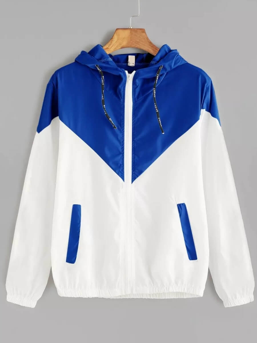 

Lovely Casual Zipper Design Patchwork Blue Hoodie