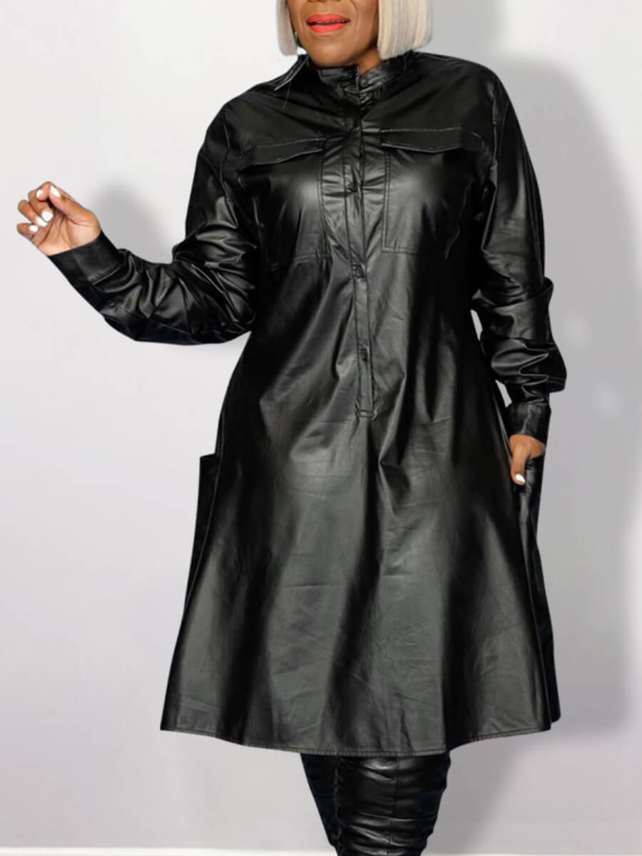 

Lovely Casual O Neck Pocket Design Black Knee Length A Line Dress