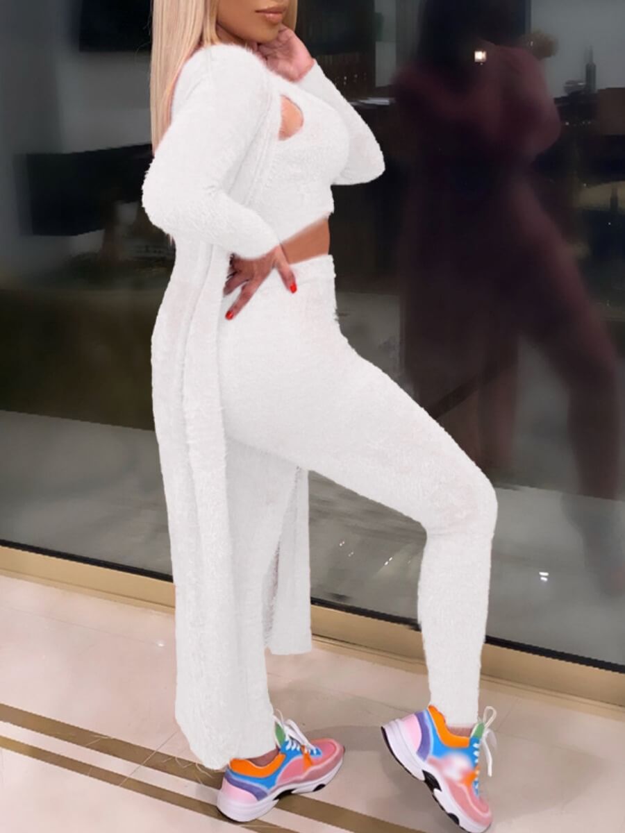 

Lovely Casual U Neck Basic Skinny White Three Piece Pants Set