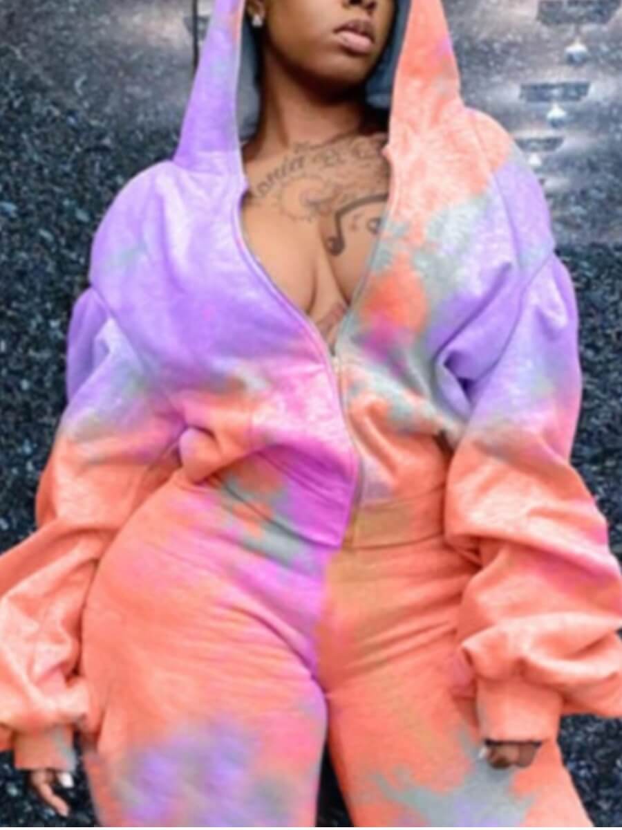

Lovely Casual Hooded Collar Tie-dye Orange Plus Size Hoodie Outerwear