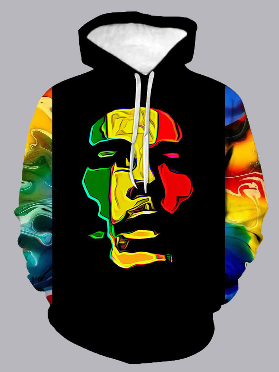 

Lovely Street Graffiti Print Patchwork Black Men Hoodie