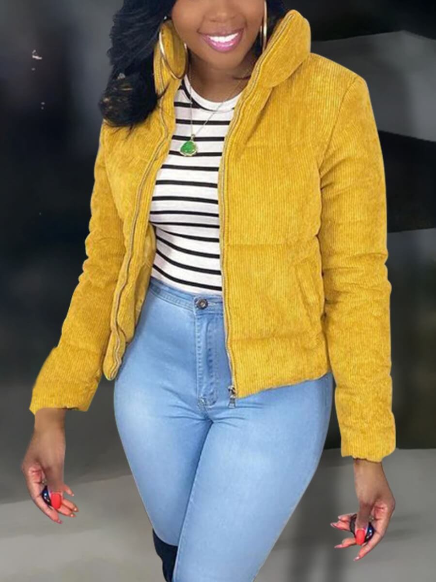 

Lovely Casual Long Sleeve Zipper Design Yellow Parka